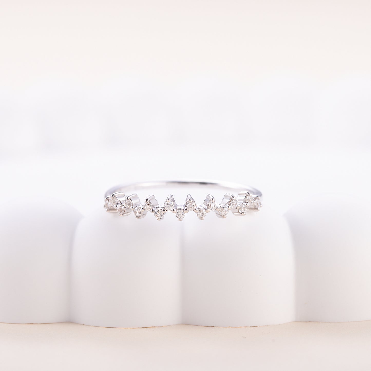 Women Dainty Minimalist 925 Sterling Silver CZ Cluster Wedding Stacking Band