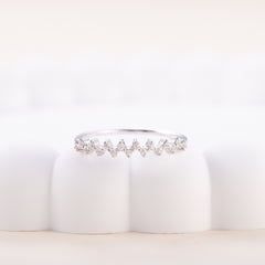 Women Dainty Minimalist 925 Sterling Silver CZ Cluster Wedding Stacking Band