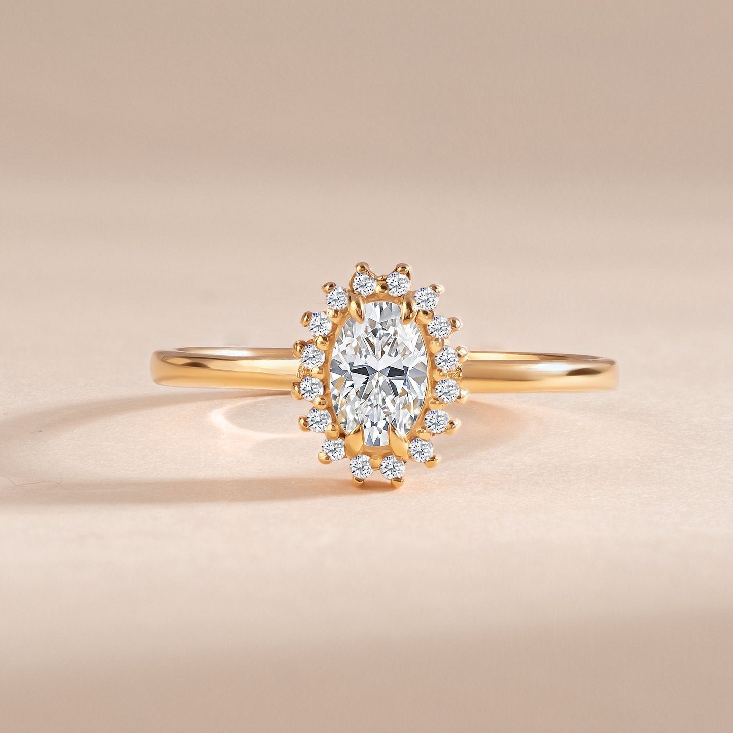 Delicate Halo 18k Yellow Gold Vermeil Oval-Cut Cubic Zirconia Engagement Ring