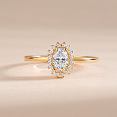 Delicate Halo 18k Yellow Gold Vermeil Oval-Cut Cubic Zirconia Engagement Ring