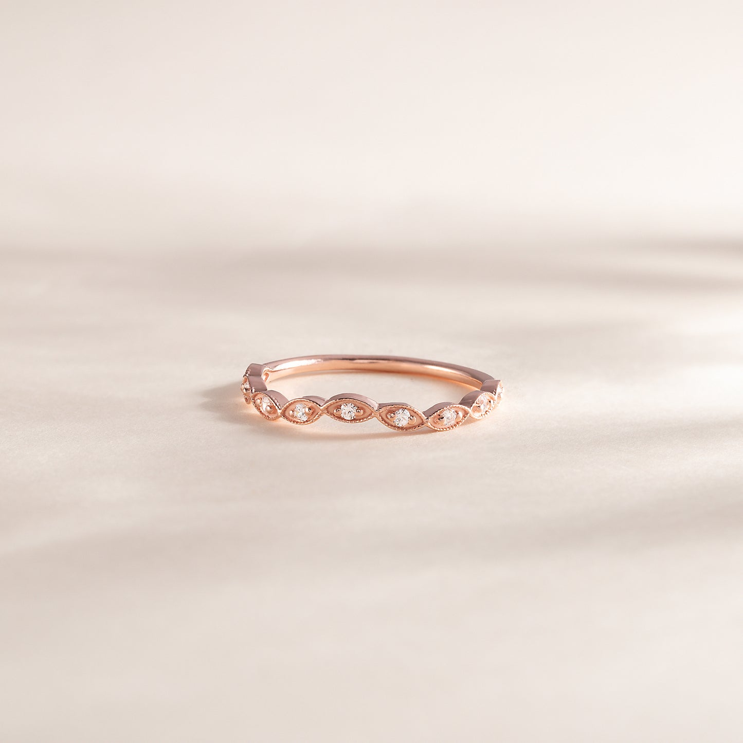 Women Art Deco Style 18K Rose Gold Vermeil Silver Half Eternity CZ Chevron Curved Stackable Wedding Band