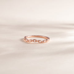 Women Art Deco Style 18K Rose Gold Vermeil Silver Half Eternity CZ Chevron Curved Stackable Wedding Band