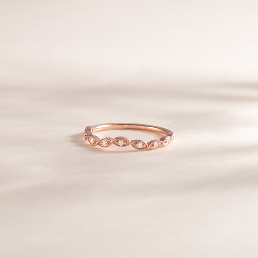 Women Art Deco Style 18K Rose Gold Vermeil Silver Half Eternity CZ Chevron Curved Stackable Wedding Band