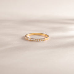 Women Minimalist Half Eternity CZ 18K Yellow Gold Vermeil Silver Wedding Band, Dainty Stacking Ring
