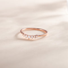 Women Dainty 18K Rose Gold Vermeil Silver Сhevron CZ Wedding Band, Curved Stackable Ring