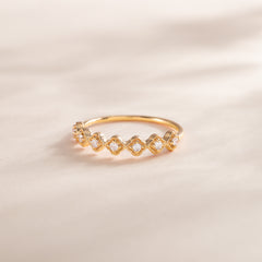 Women Dainty Vintage Style Art Deco 18k Yellow Gold Vermeil CZ Wedding Band