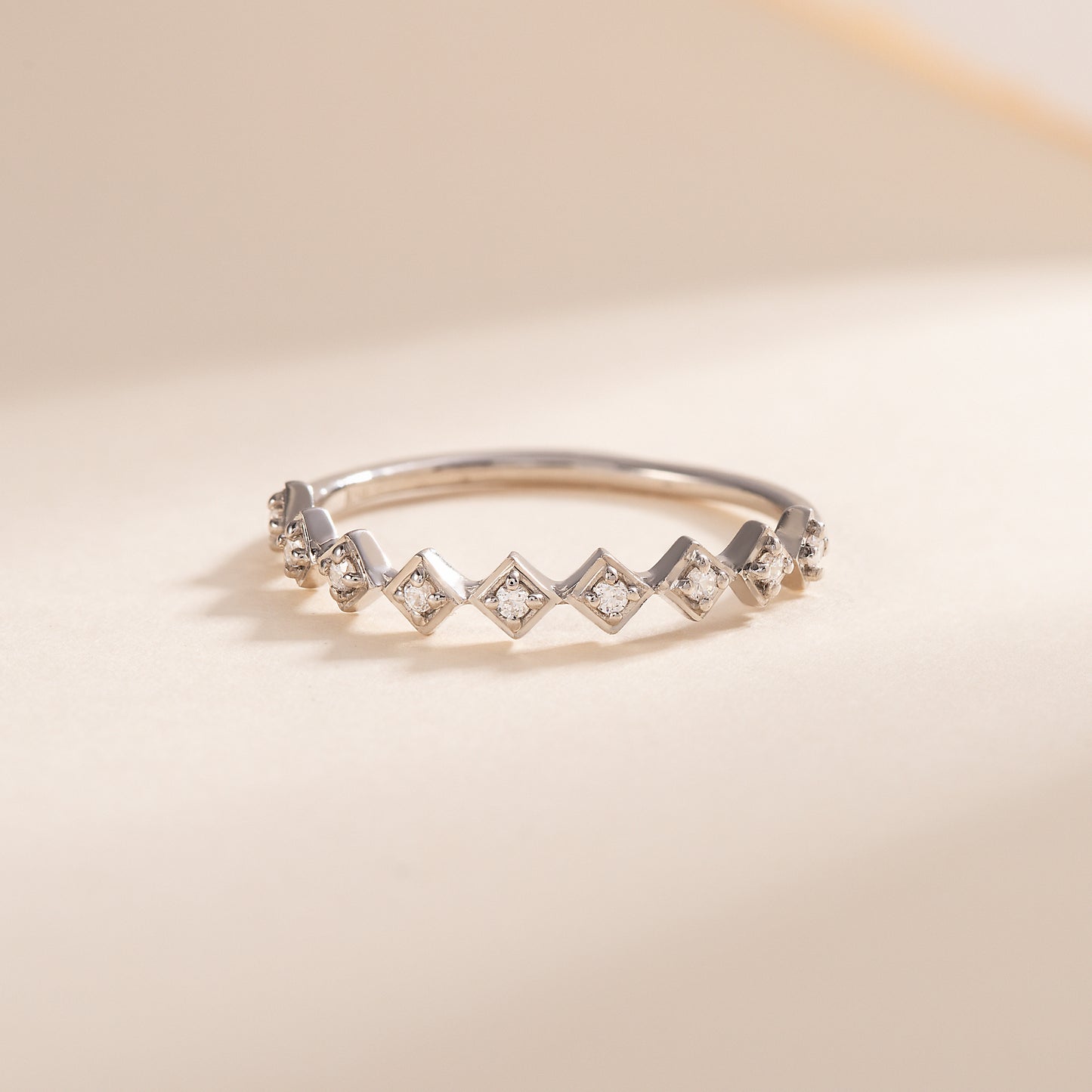 Women Minimalist 925 Sterling Silver Geometric CZ Wedding Band or Stacking Ring