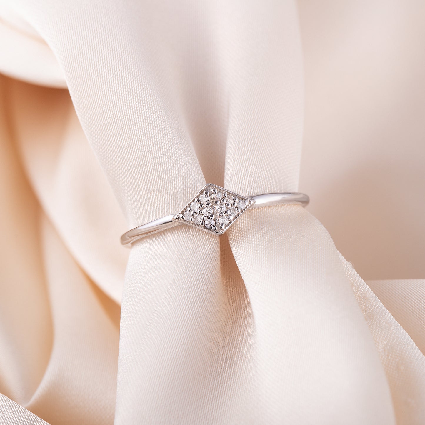 Unique Minimalist 925 Sterling Silver CZ Geometric Promise Ring for Her