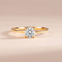 Delicate 18k Yellow Gold Vermeil Solitaire Cubic Zirconia Engagement Ring for Her