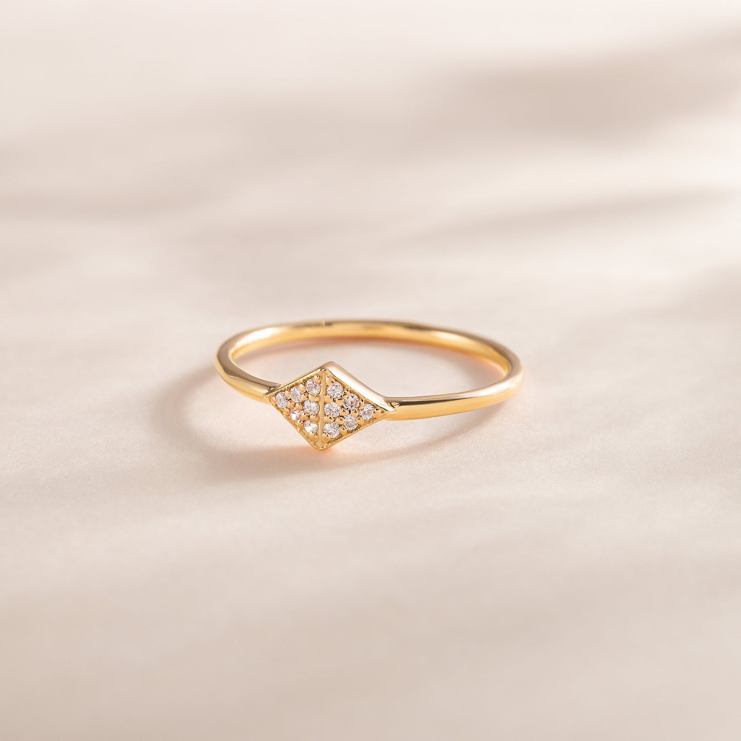 Dainty Geometric 18K Yellow Gold Vermeil Silver CZ Promise Ring for Her