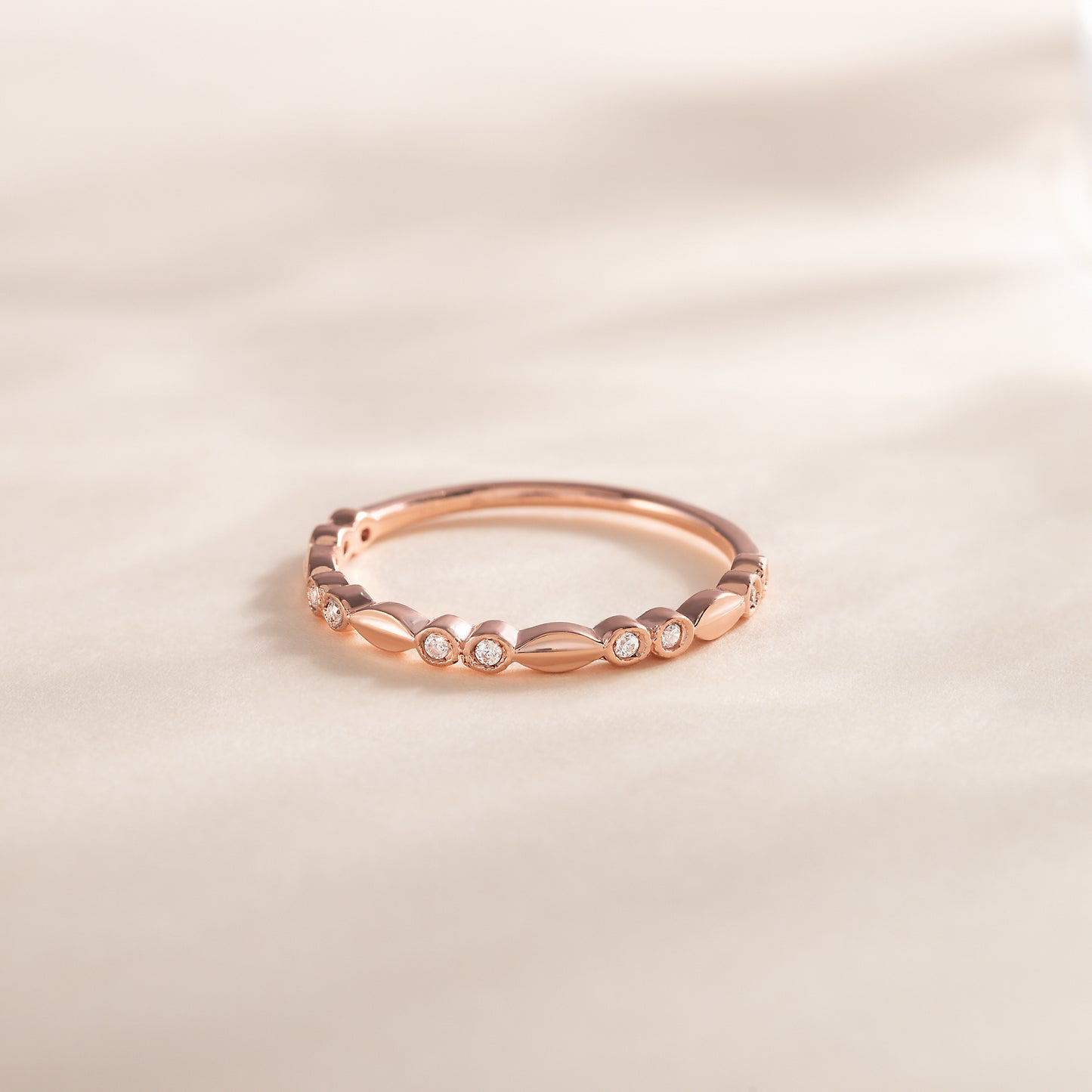 Minimalist Delicate 18k Rose Gold Vermeil Silver CZ Stackable Wedding Band