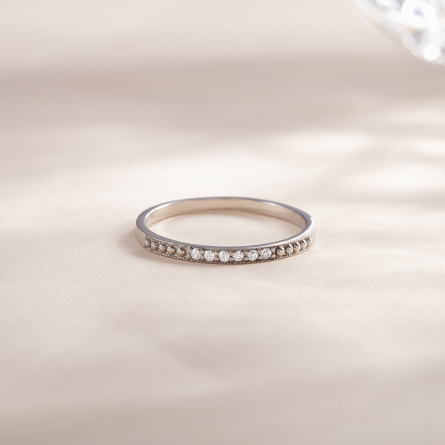 Women Minimalist 925 Sterling Silver Half Eternity CZ Stackable Wedding Band