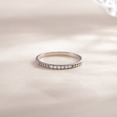 Women Minimalist 925 Sterling Silver Half Eternity CZ Stackable Wedding Band