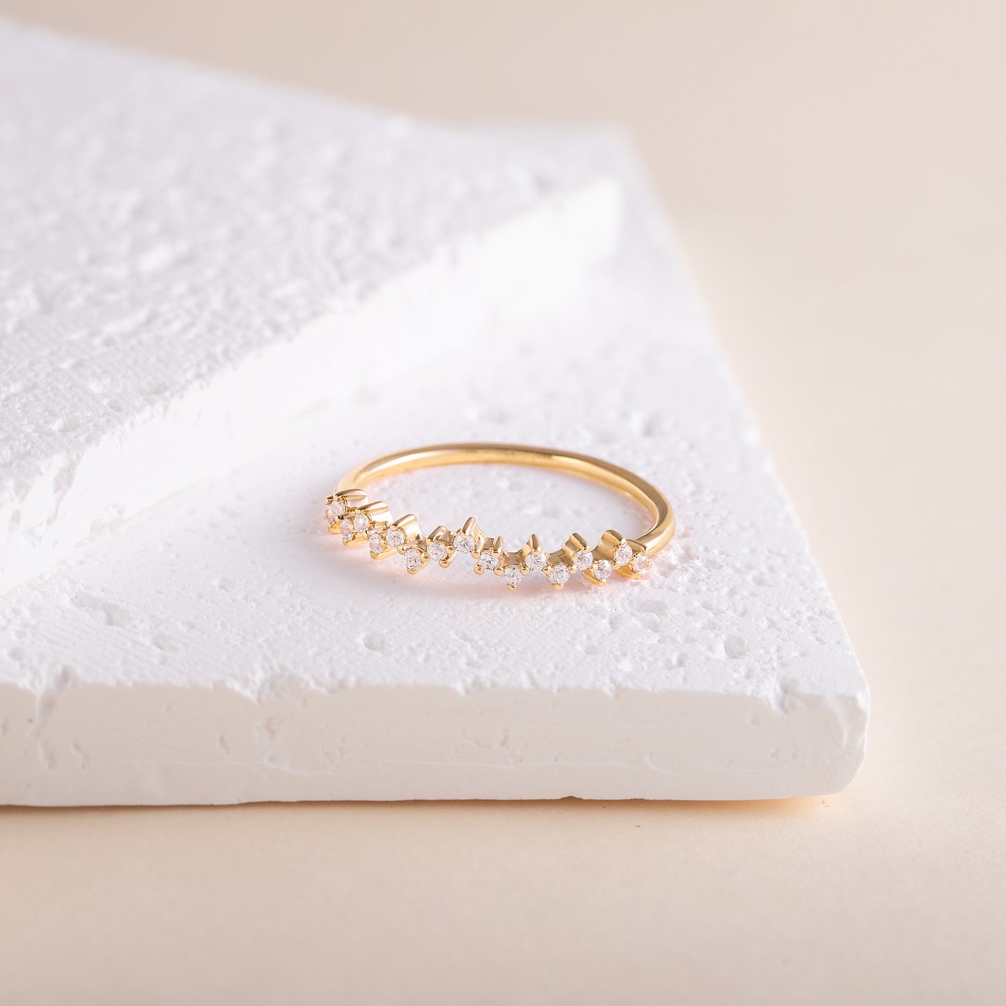 Women Dainty Minimalist 18K Yellow Gold Vermeil Cluster CZ Stacking Ring or Wedding Band