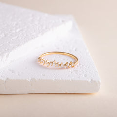 Women Dainty Minimalist 18K Yellow Gold Vermeil Cluster CZ Stacking Ring or Wedding Band