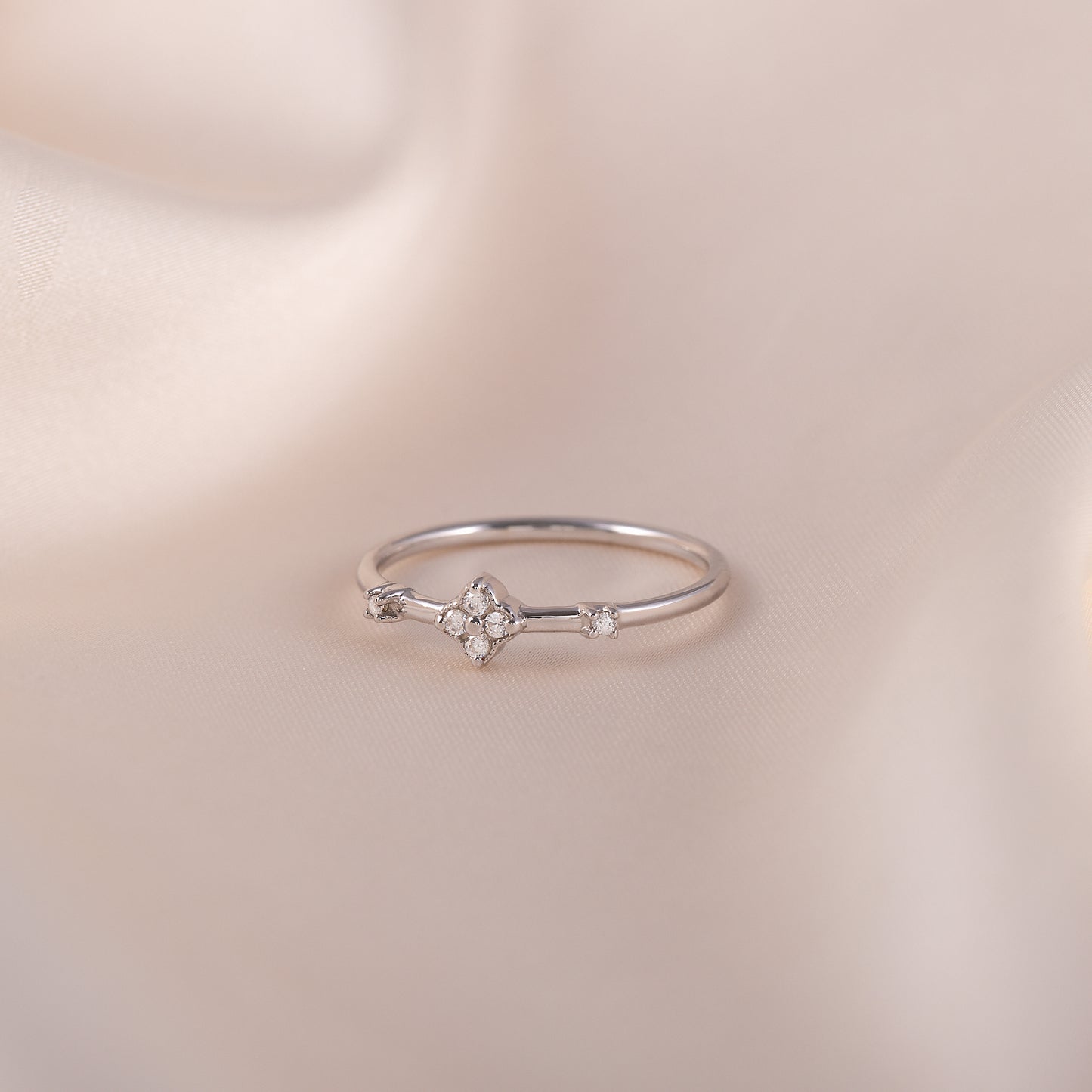 Unique Minimalist & Delicate 925 Sterling Silver CZ Floral Promise Ring for Her