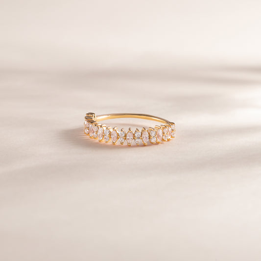 Unique Women 18K Yellow Gold Vermeil Silver Half Eternity Marquise CZ Wedding Band