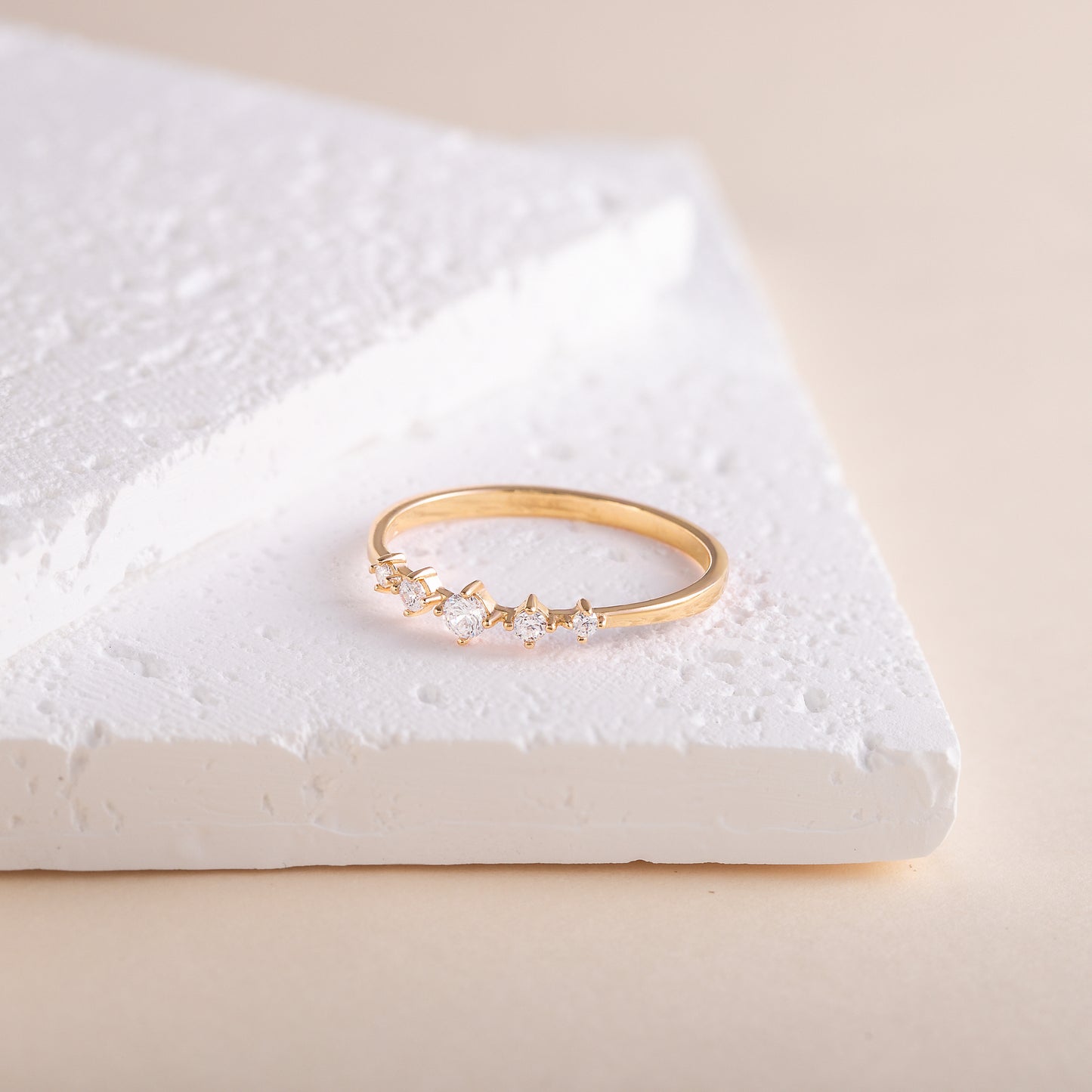 Minimalist Dainty 18K Yellow Gold Vermeil CZ Promise Ring for Her