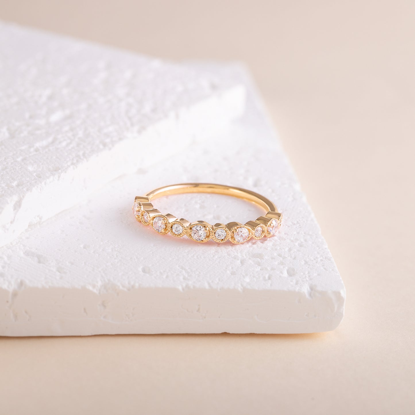 Women Dainty & Elegant 18K Yellow Gold Vermeil Bezel Set CZ Wedding Band