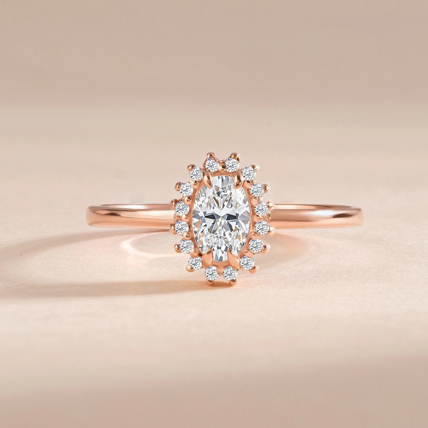 Dainty Halo 18k Rose Gold Vermeil Oval-Cut Cubic Zirconia Engagement Ring for Her