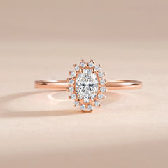 Dainty Halo 18k Rose Gold Vermeil Oval-Cut Cubic Zirconia Engagement Ring for Her