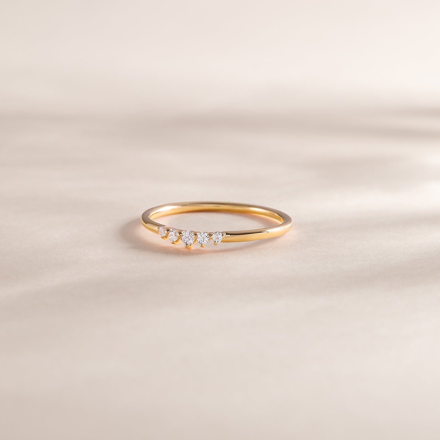 Dainty 18K Gold Vermeil Silver CZ Curved Stacking Ring or Chevron Wedding Band