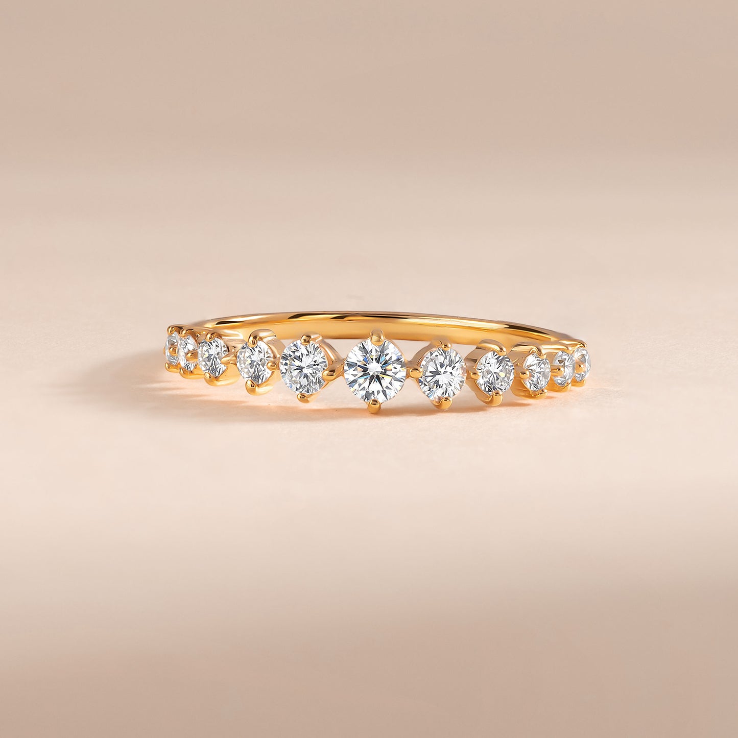 Delicate Half Eternity 18k Yellow Gold Vermeil Wedding Band with Cubic Zirconia