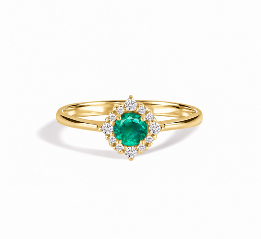 Celeste Yellow Gold Emerald Halo Ring