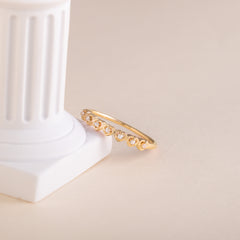 Dainty Minimalist 18K Yellow Gold Vermeil Silver CZ Heart Wedding Band for Her