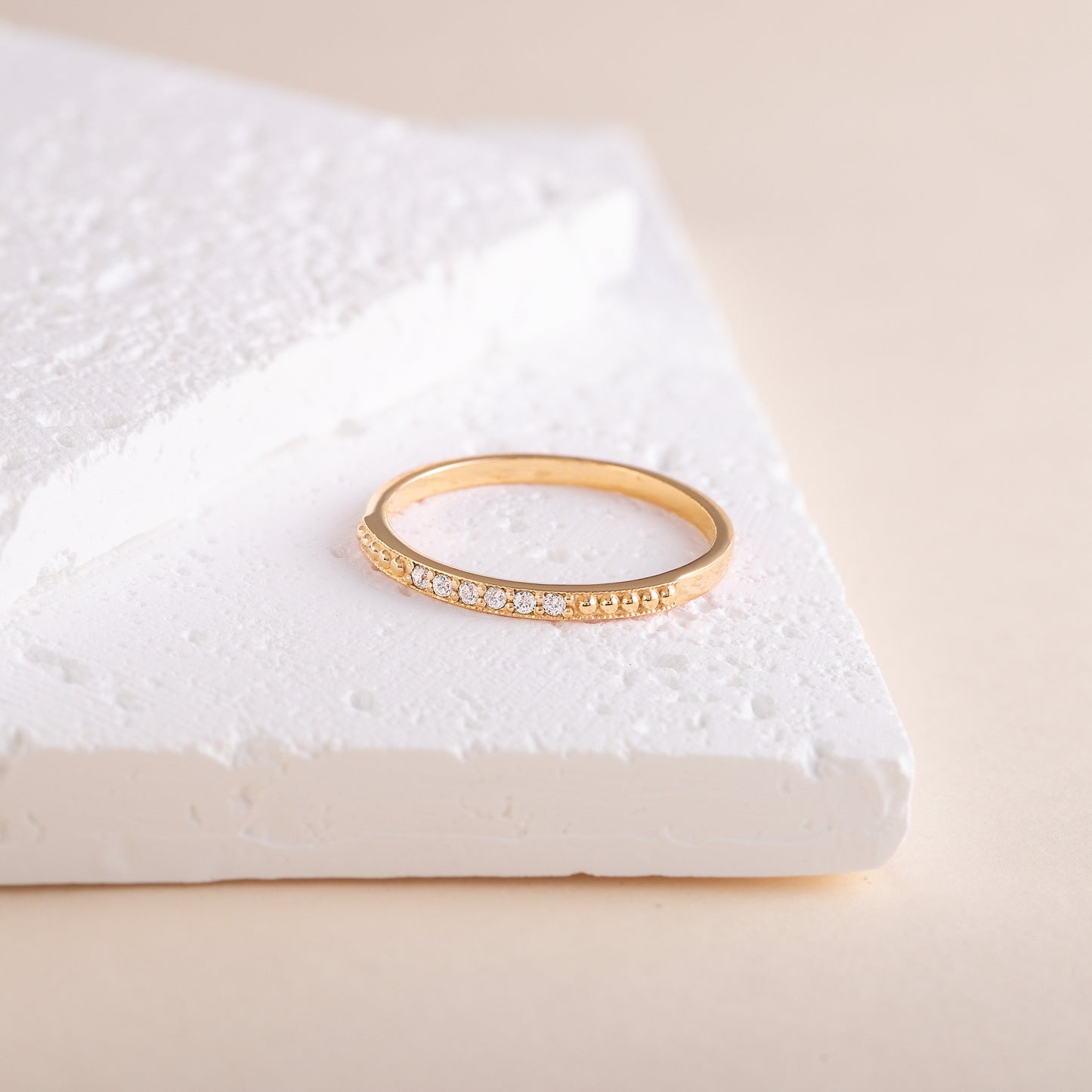 Women Dainty 18K Gold Vermeil Silver CZ Promise Ring of Stacking Ring