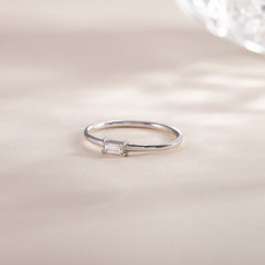 Minimalist Delicate 925 Sterling Silver Baguette CZ Solitaire Promise Ring for Her