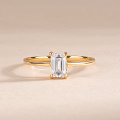 Delicate Solitaire 18k Yellow Gold Vermeil Baguette Cut CZ Engagement Ring for Her