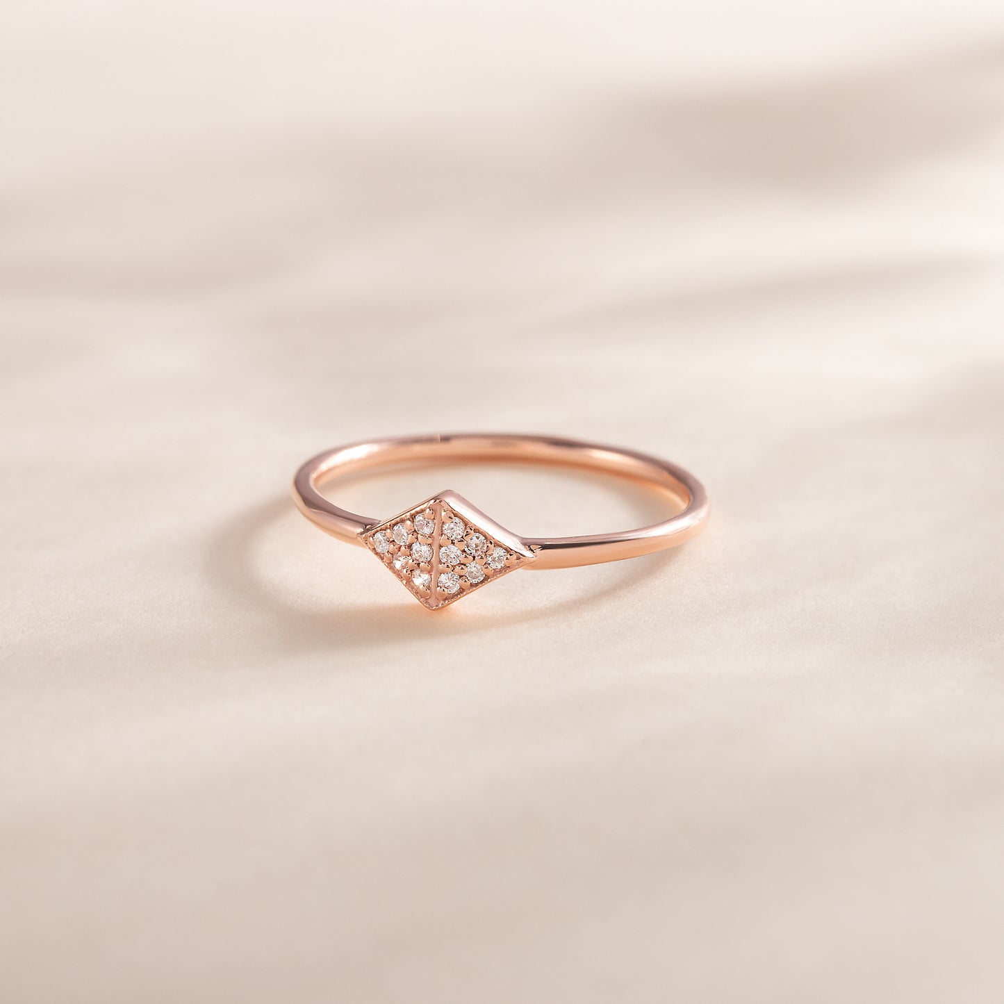 Women Dainty 18k Rose Gold Vermeil Silver CZ Promise Ring for Her