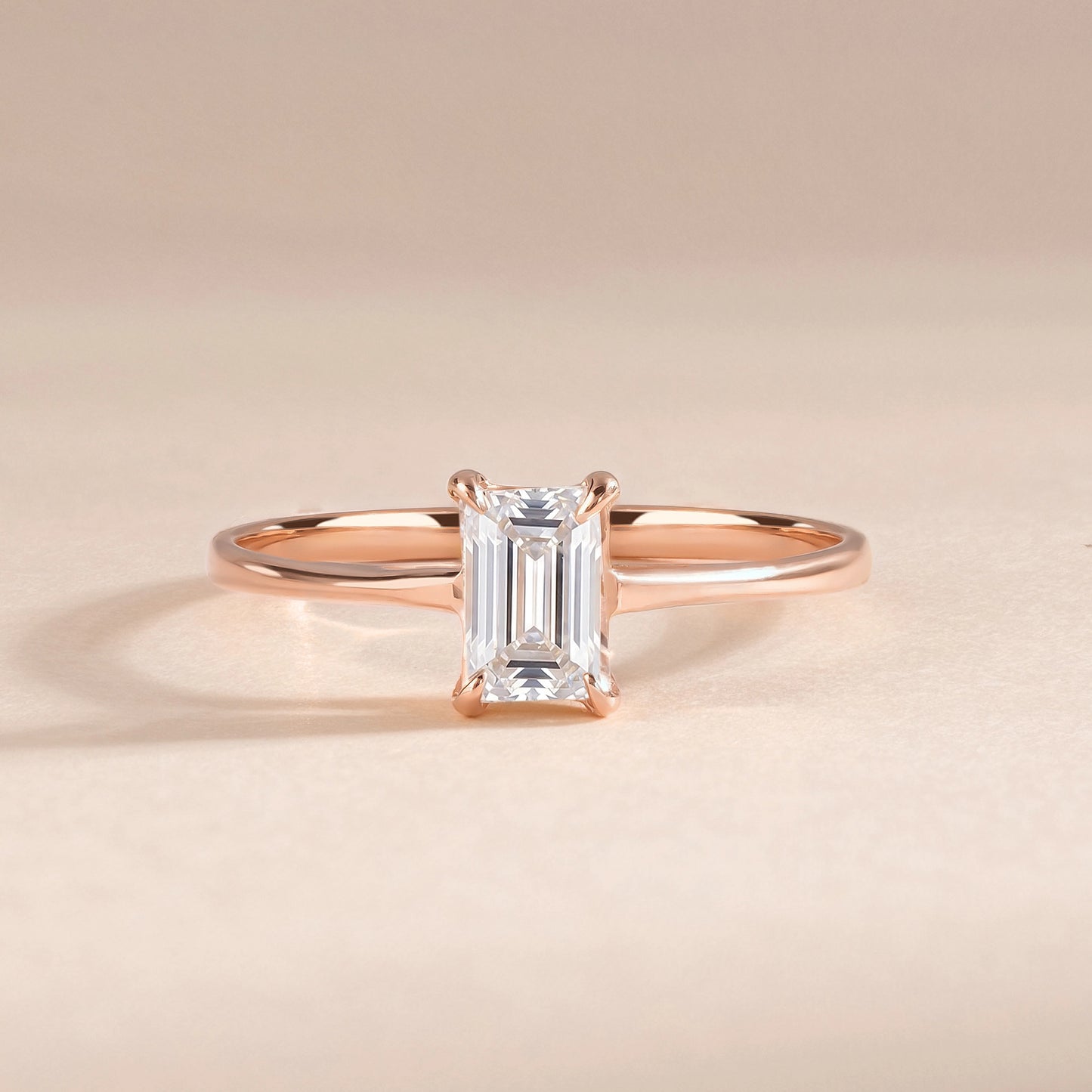 Woman Dainty Solitaire 18k Rose Gold Vermeil Baguette Cut CZ Engagement Ring for Her