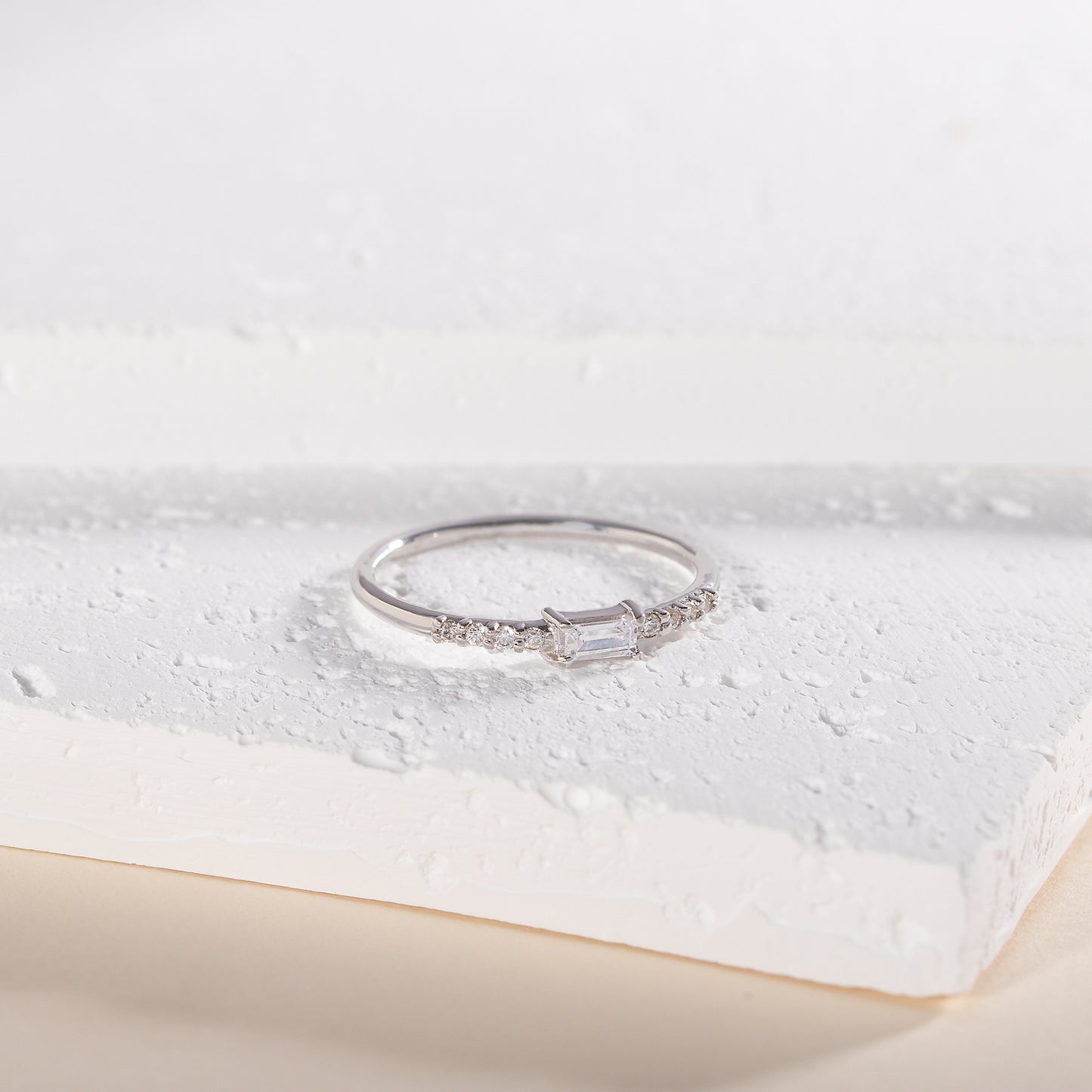 Dainty Elegant 925 Sterling Silver Baguette Cut CZ Engagement Ring