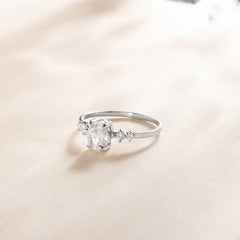Dainty Minimalist 925 Sterling Silver Oval Cut Cubic Zirconia Promise Ring for Her