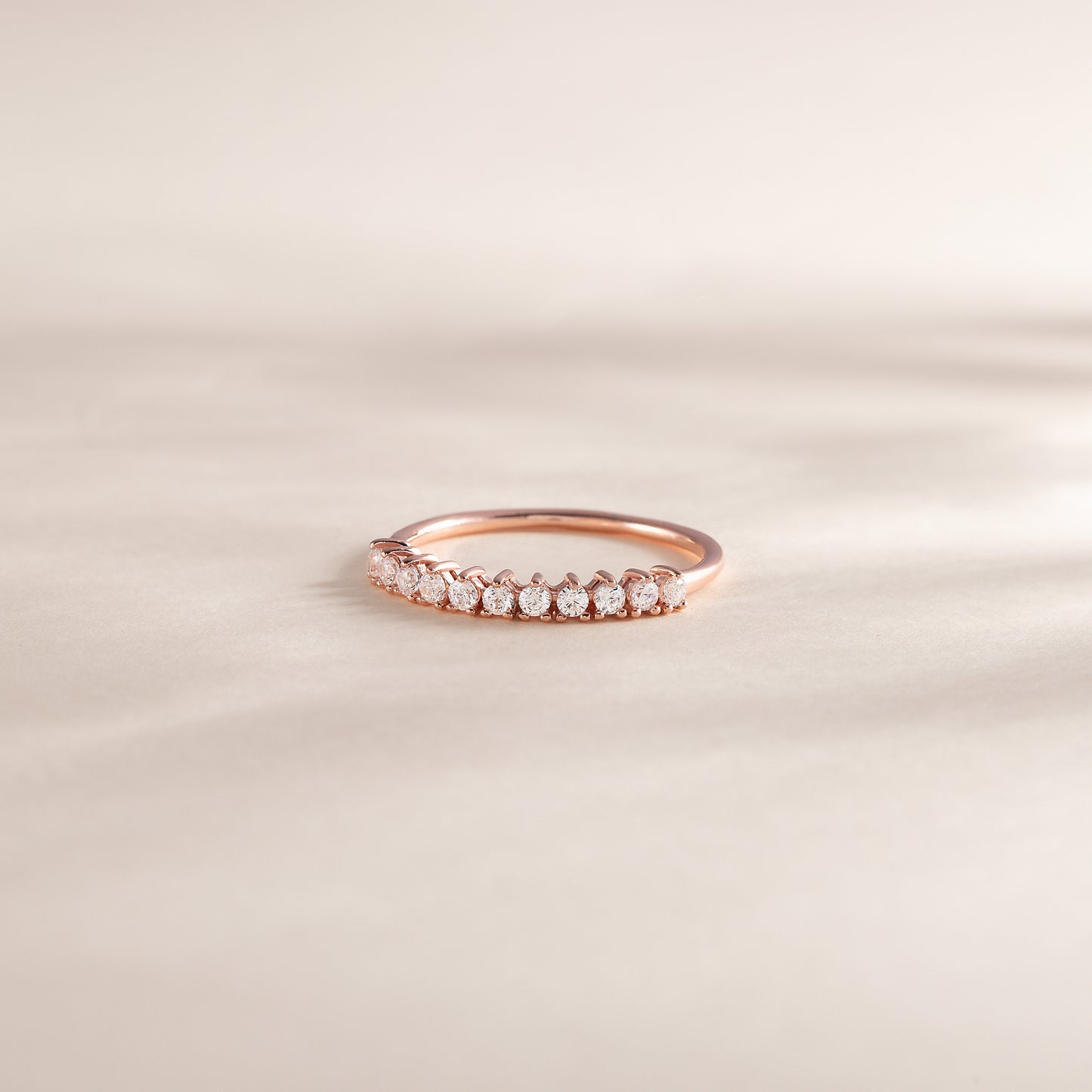 Women Minimalist 18k Rose Gold Vermeil Silver Half Eternity CZ Wedding Band