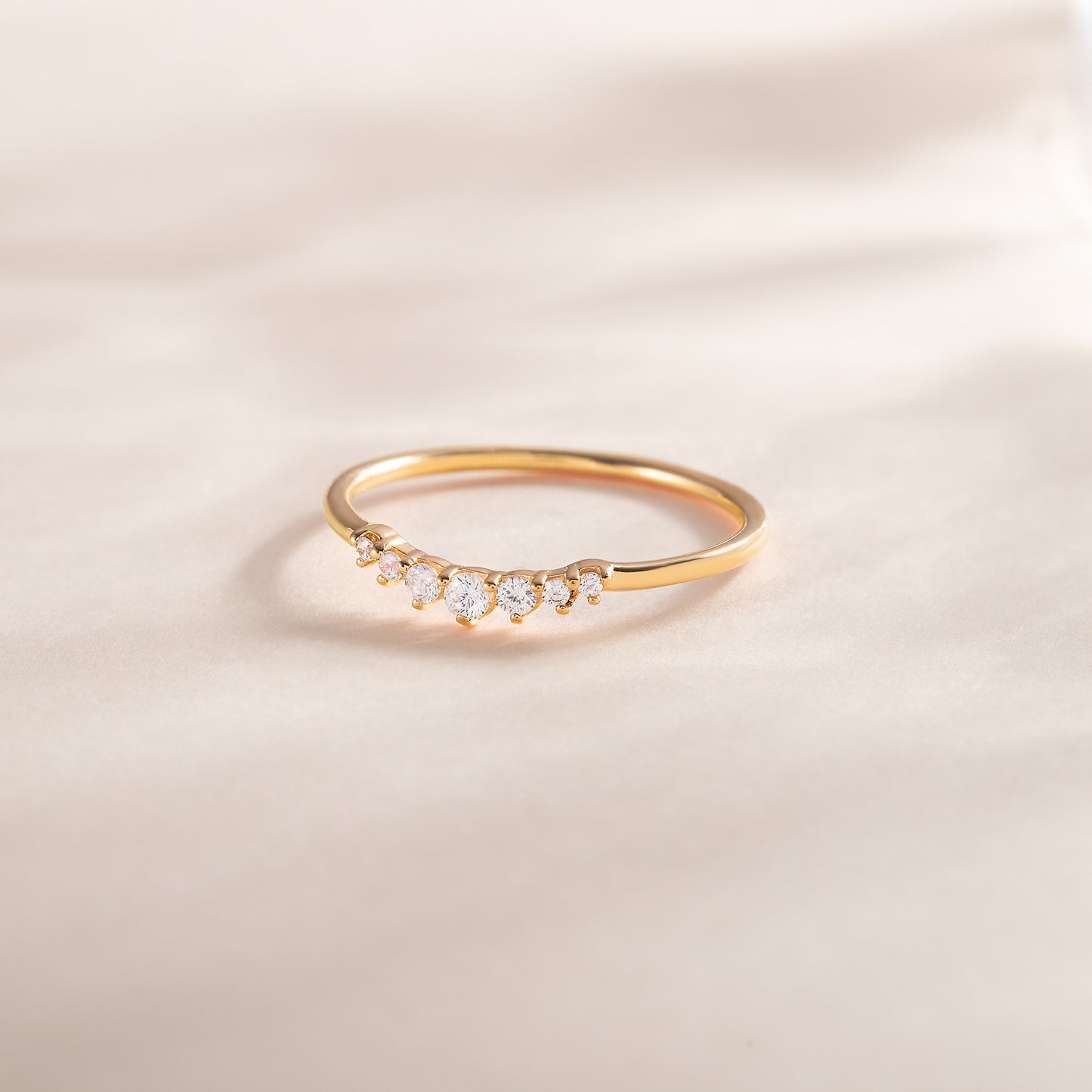 Women Dainty 18K Yellow Gold Vermeil Silver Chevron Wedding Band, Curved Stacking Ring