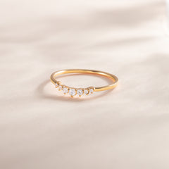 Women Dainty 18K Yellow Gold Vermeil Silver Chevron Wedding Band, Curved Stacking Ring