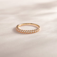 Women Dainty & Elegant 18K Yellow Gold Vermeil Silver Half Eternity Bezel Set CZ Wedding Band