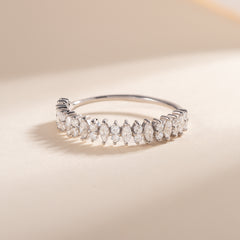 Women Unique 925 Sterling Silver Marquise & Round CZ Wedding Band