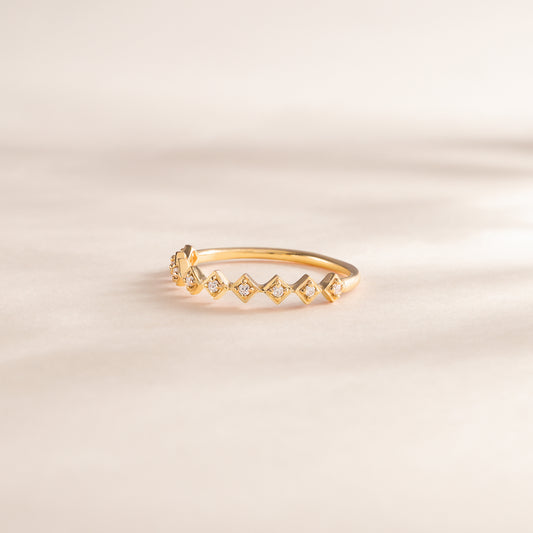 Women Dainty 18K Yellow Gold Vermeil SIlver CZ Geometric Stacking Ring