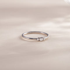 Minimalist Delicate 925 Sterling Silver 3 Stone Setting Oval CZ Promise Ring for Her