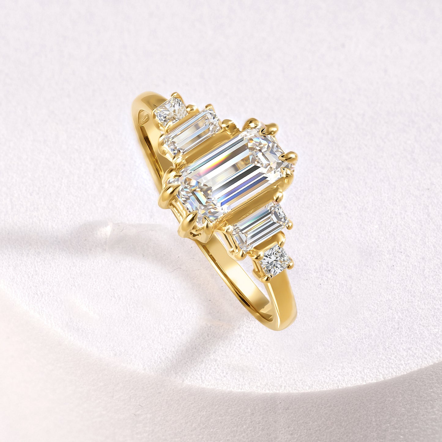 Unique Art Deco Style 18k Yellow Gold Vermeil Baguette-Cut Cubic Zirconia Engagement Ring for Her