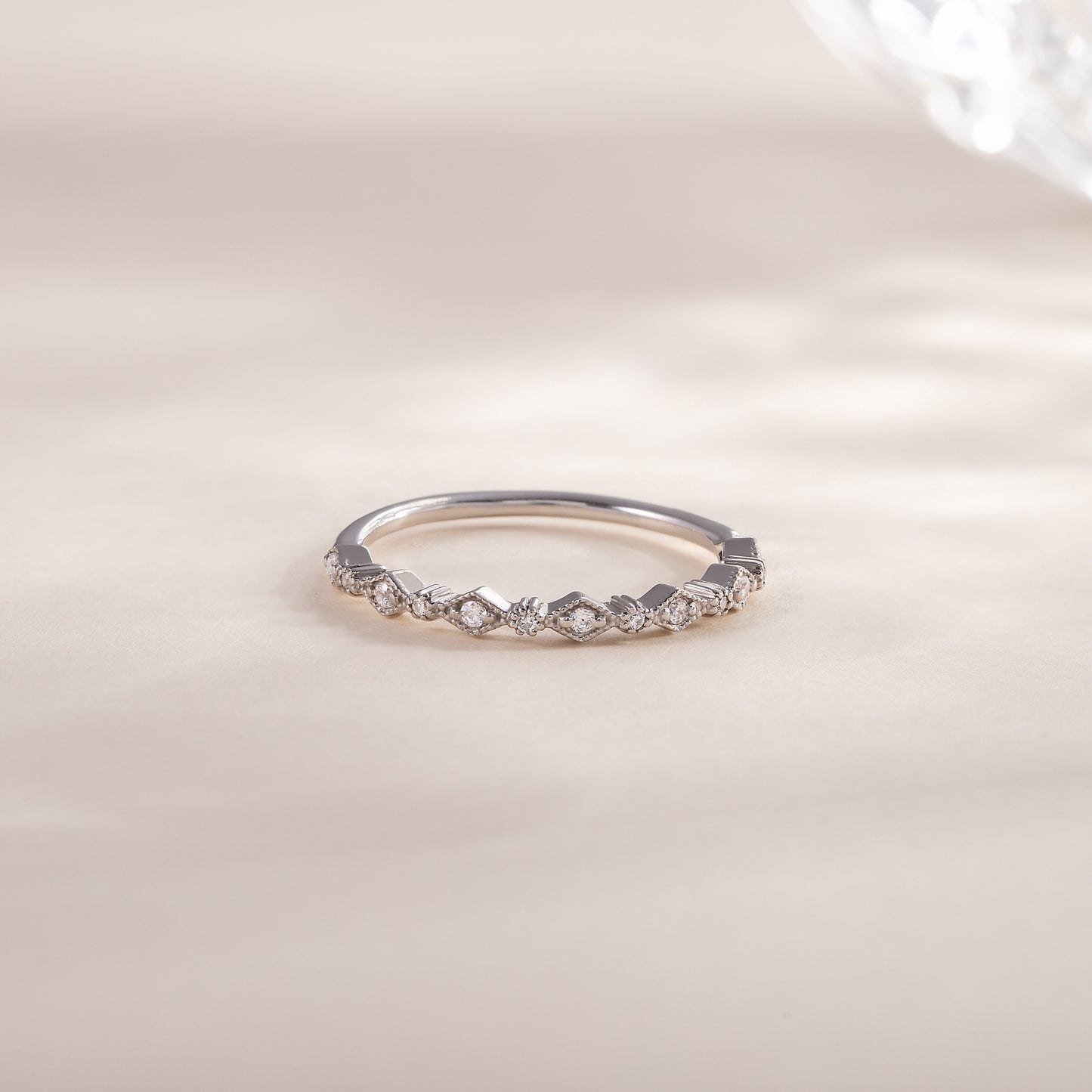 Women Minimalist 925 Sterling Silver Half Eternity CZ Wedding Band