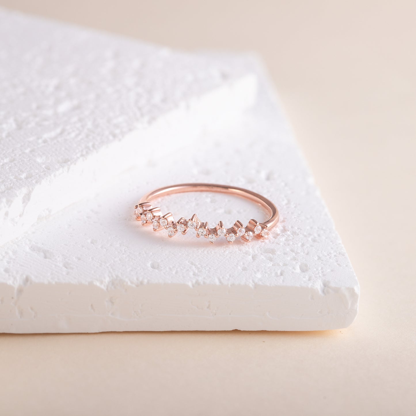 Women Minimalist Delicate 18K Rose Gold Vermeil Silver Cluster CZ Wedding Band