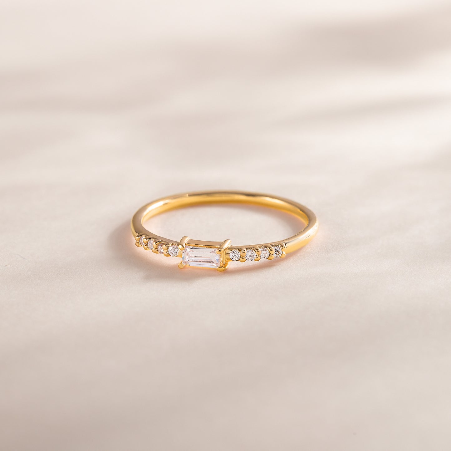 Dainty Minimalist 18k Yellow Gold Vermeil Silver Baguette CZ Promise Ring for Her