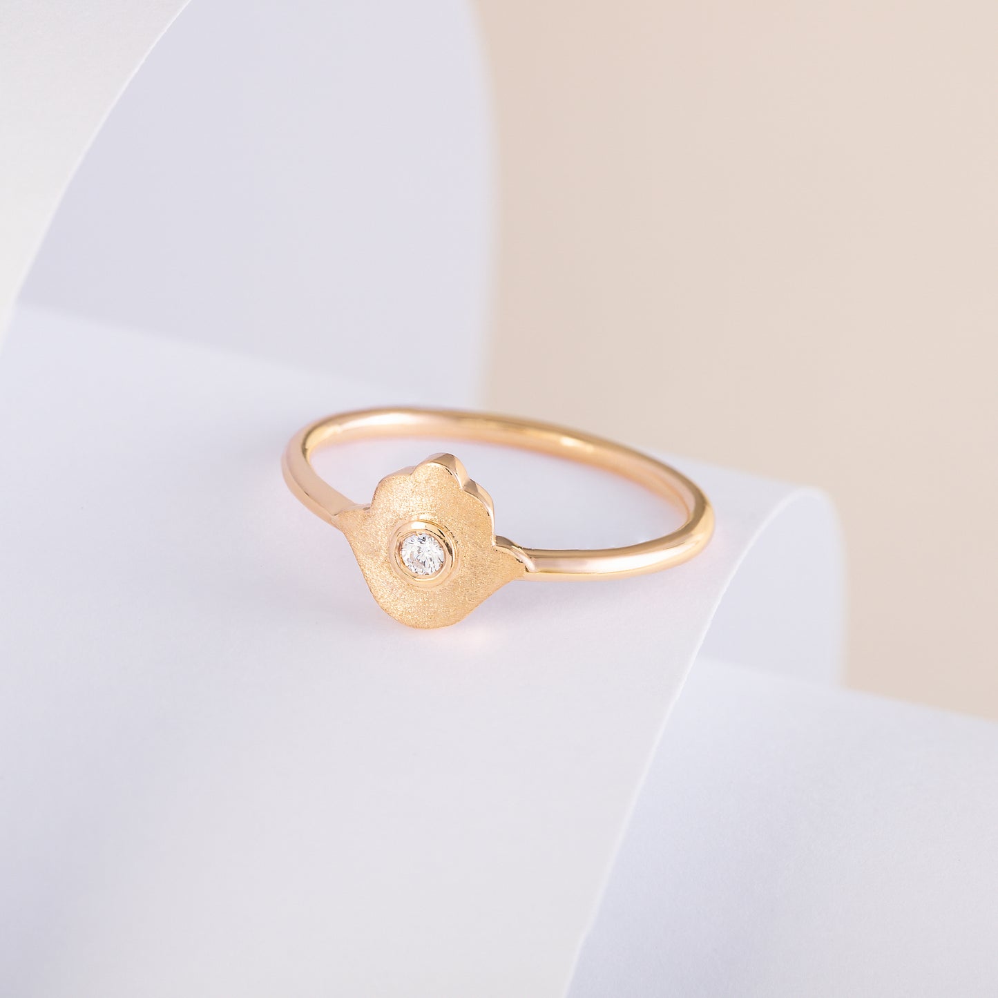 Women Dainty 18K Yellow Gold Vermeil Silver Protection Hamsa Hand Ring