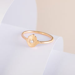 Women Dainty 18K Yellow Gold Vermeil Silver Protection Hamsa Hand Ring