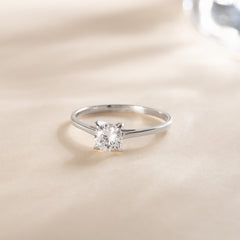 Dainty Minimalist 925 Sterling Silver Solitaire CZ Promise Ring for Her